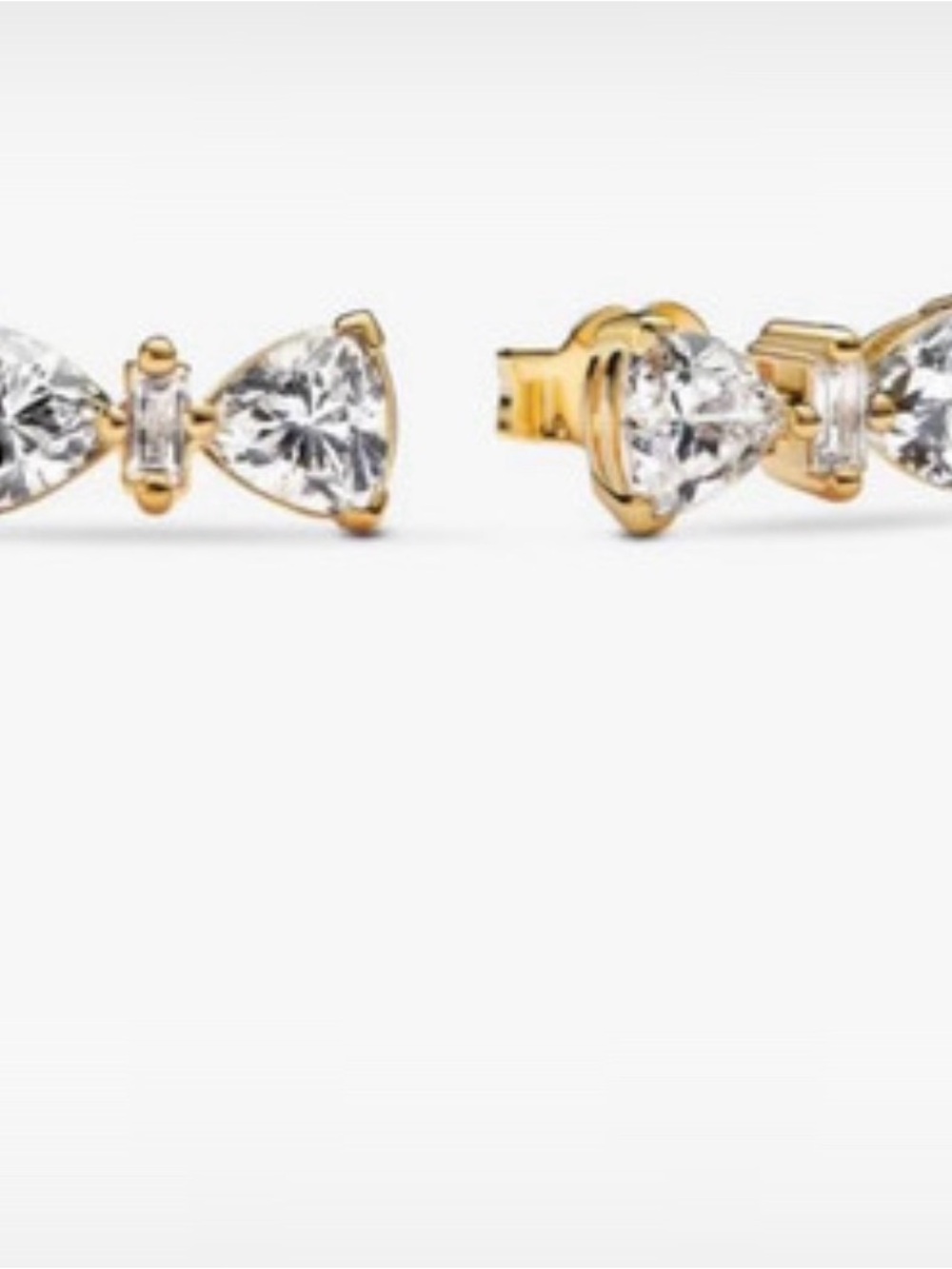 Pandora Gold Bow Cubic Zirconia Stud Earrings - White Stones